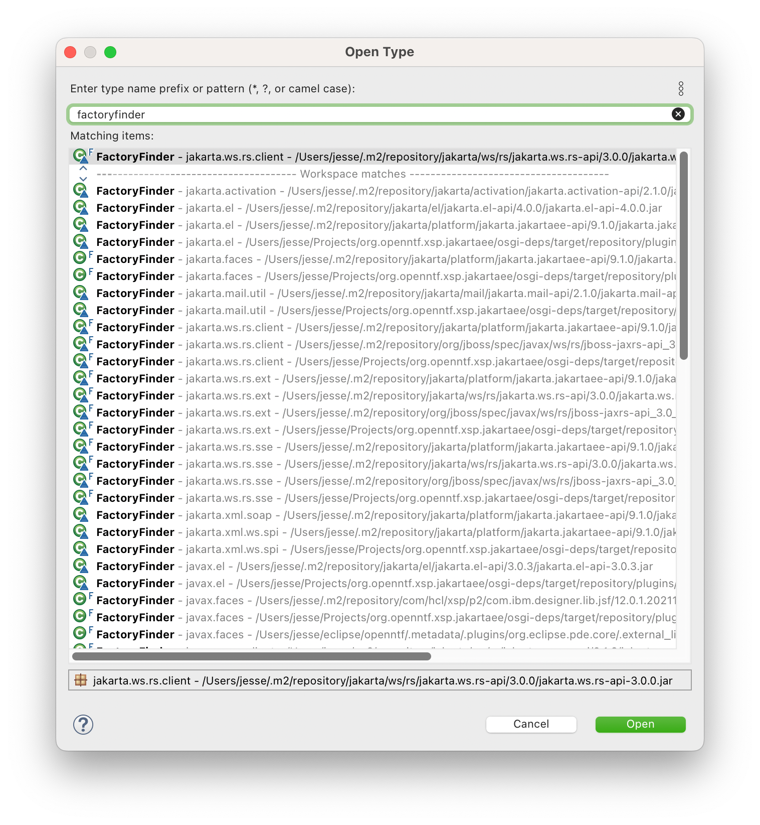 Eclipse Open Type dialog for FactoryFinder