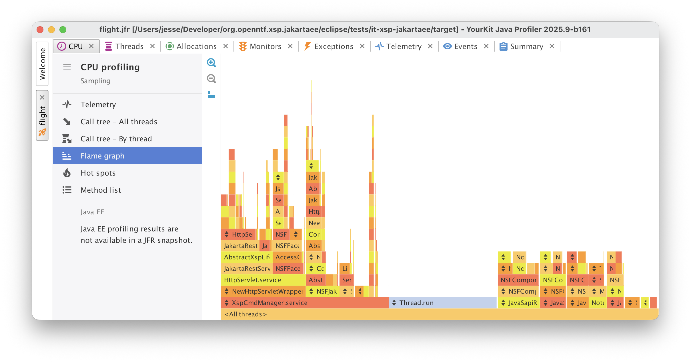 JFR flame graph in YourKit