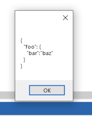 Screenshot of a message box showing pretty-printed JSON
