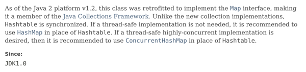 Javadoc 'old class' warning for Hashtable