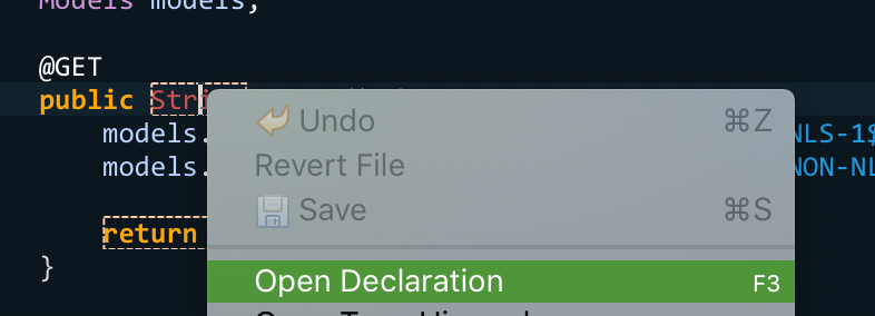 Open Declaration menu item