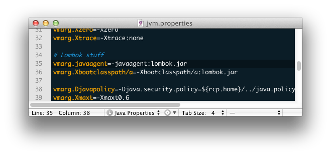 vmarg.javaagent=-javaagent:lombok.jar
vmarg.Xbootclasspath/a=-Xbootclasspath/a:lombok.jar